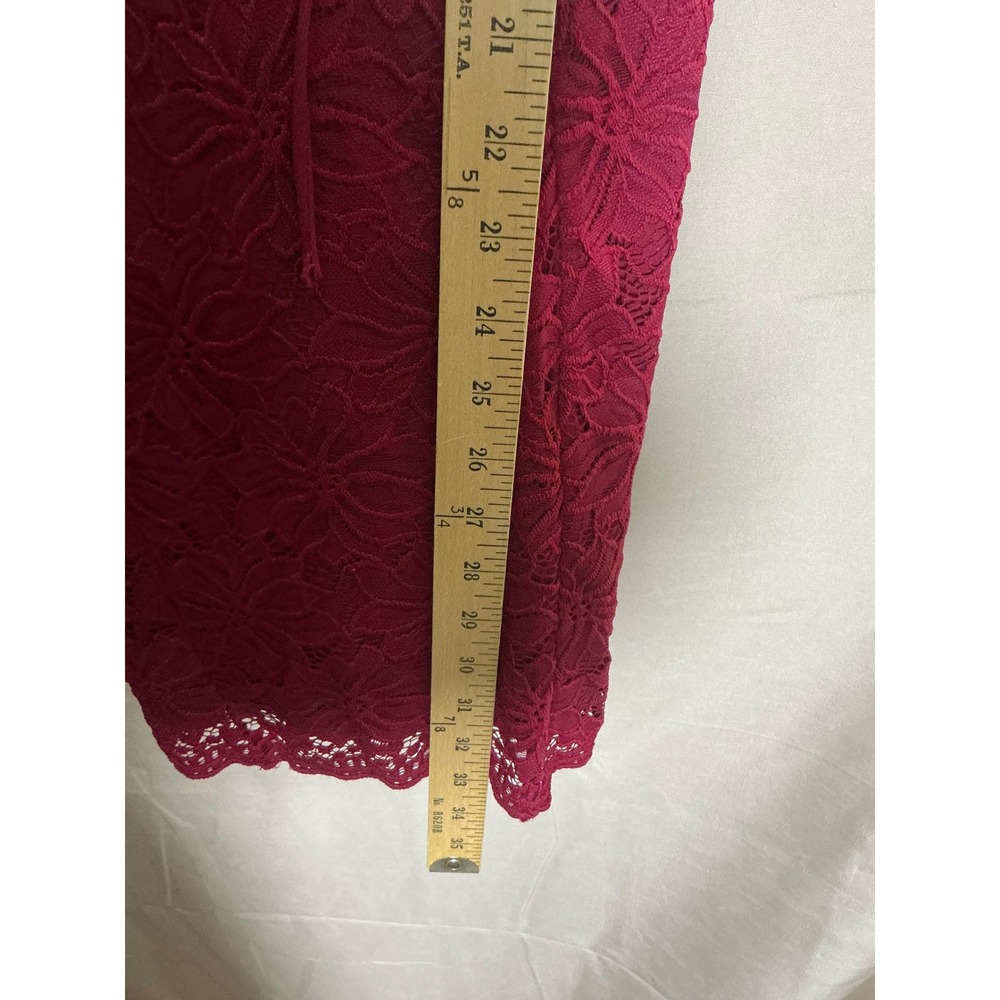 Burgundy Floral LaceBodycon Dress Womens Small Red Excellent Lace Up Mini V Neck - Picture 7 of 11